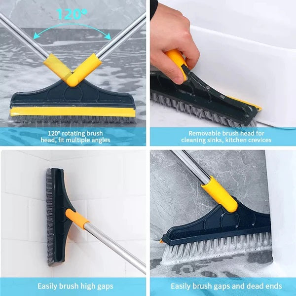Bathroom Cleaning Brush with Wiper 2 in 1 Long Handle 120° Rotate