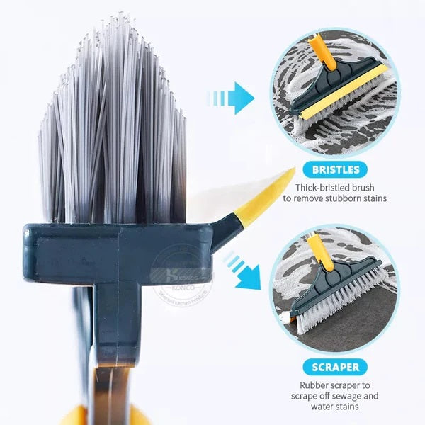 Bathroom Cleaning Brush with Wiper 2 in 1 Long Handle 120° Rotate