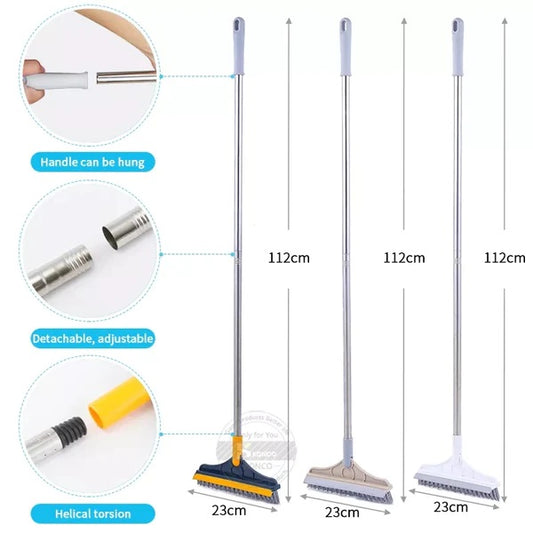 Bathroom Cleaning Brush with Wiper 2 in 1 Long Handle 120° Rotate
